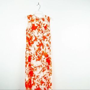 ISLAND TOGS Orange White Hawaiian Long Maxi Tropical Print Floral Dress,Size 12